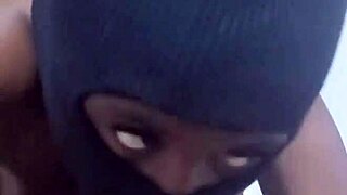 Taking that big chocolate cock all in, homemade outdoor fun