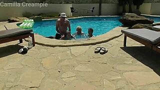 big pussy lips drip in swimming pool orgy