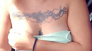 showing my panties and tits in car on highway!