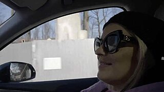 Blonde sucks dick while driving in public outdoor