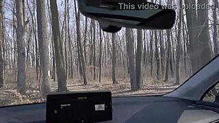 Blonde sucks dick while driving in public outdoor