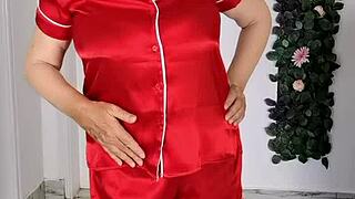 Stepmom seduces stepson with intense blowjob and cumshot on huge tits.