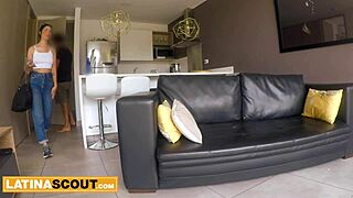 Curvy Colombian teen hints at blowing producer's big cock during casting