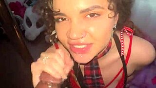 Curly-haired nympho in pigtails gets blowjob and facial from flaxk