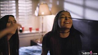 late night party turns into lesbian sex with teen 18+s licking pussy