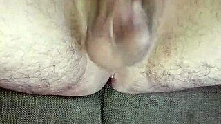 Huge Uncircumcised Cock Jerked Off to Orgasm with Cum Swapping