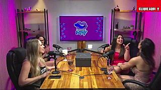 Blonde and Brazilian girls undress in lingerie for striptease