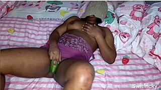 Fucking horny ebony with cucumber