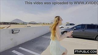 Public anal solo with flashing