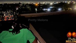 Rooftop sex from midnight to dawn, creampie and squirting
