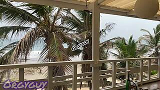 ebony wife flashes pussy at beach house