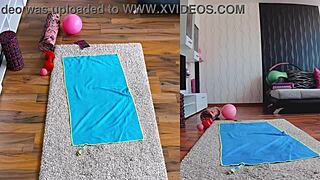 Hot Sweaty MILF Does Naked Yoga Spreading Ass In Dual Cam