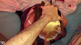 French amateur sucks cocks in satin lingerie and deepthroats