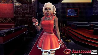 Blonde woman in red dress getting a sensual massage