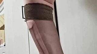 teen elza kom gives deepthroat footjob in bdsm domination with strapon