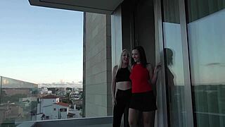 Blonde and Brunette Wives Tease in Outdoor FFM Threesome with Kissing and Muff Diving Leading to Cumshot