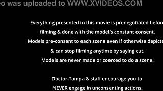 I'm Dr. Tampa conducting Lotus Lain's Tampa University entrance physical with gloves and spreading