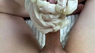 Why are you masturbating my cock in latex gloves with oil pov step sister