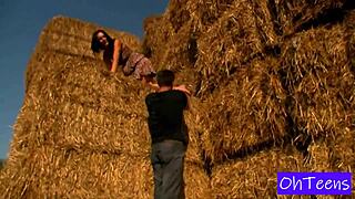 Big tits Czech babes Erika and Karol flash outdoors in free video