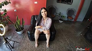 student girl sucks gently and loves cum, oh yeah, with her curvy body and pretty feet