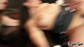 muscular milf with big tits rides interracial cock in lingerie