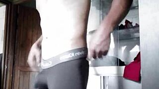 Primo masturbates on desk and enjoys his cum release