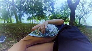 she got fucked in the ass outdoors in the park and left with creampie sperm in her anus