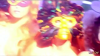 Enchanting lesbians finger kiss and lick pussy on magical red couch in threeway group session