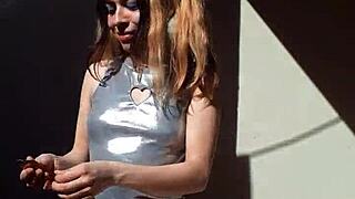 Blonde Cute Latina Teen In Costume Shows Pretty Body Outdoors
