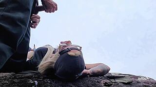 Teen not sister on vacation blows cock at beach with creampie cumshot facial orgasm taboo sucking oral action. African amateur babe performs deepthroat.