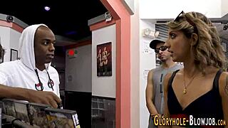 Whoa, this gloryhole babe is sucking on a big black interracial cock until facial cumshot hits! 😏🍆💦