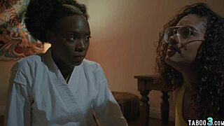 Lesbian black panthers Ana Foxxx and Scarlit Scandal engage in a scandalous taboo session. They focus on fingering and licking for mutual pleasure.