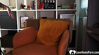 Food delivery guy gets my wet shaved pussy riding his cock cowgirl style! Redhead homemade tease with small tits