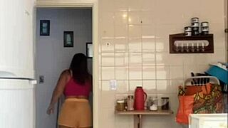 Bold exposure as husband catches wife flashing big pussy in bikini on balcony