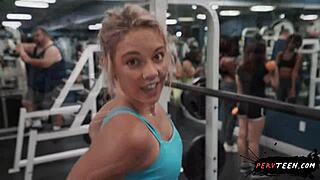 Why Is This Perv Teen 18+ Hunting For Sex In The Gym With Her Shaved Pussy Exposed?