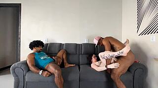 My husband lost the bet and watched me ride his best friend's big black cock for creampie in the bedroom