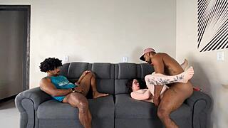 My husband lost the bet and watched me ride his best friend's big black cock for creampie in the bedroom