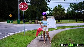 Pervert stud engages in intimate acts with sexy teen Alicia Reigns on couch, including deepthroat and fingering