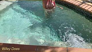 Wife Boldly Flashes Big Tits at Hotel Pool