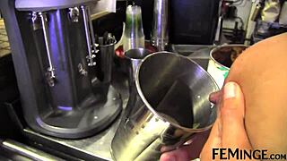 the blonde step sis found herself seduced in the cafe by brunette and redhead for lesbian strapon party with fingering and scissoring