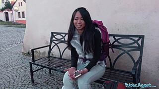 omg 😏 public agent facialises stranded thai in outdoor pov cumshot action for cash