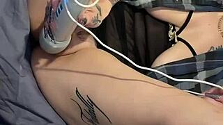 Squirting amateur couple in close-up action, then rubbing it all on during interracial masturbation session