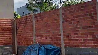 Whoa, cute Brazilian brunette teen 18+ gets anal fucked outdoors by construction guy after school