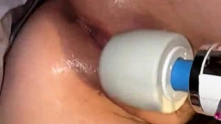 Squirting amateur couple in close-up action, then rubbing it all on during interracial masturbation session