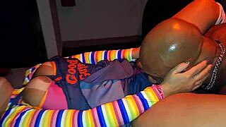 Milf with pierced nipples deepthroats muscular guy at fantasy party