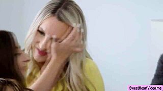 Slut teen 18+ licks one milf's wet hairy pussy in steamy 3some face sitting 😈  