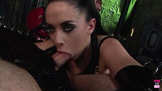 Feeling So Thrilled As Guy Wears BDSM Mask With Strapon For Brunette To Ride And Cum Hard. Intense Bondage Action Builds To Explosive Cumshot.