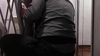 The milf with beautiful legs in pantyhose irons clothes. She gets touched gently before intimate moments.