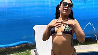 Horny amateur ass cum flashing and outdoor pool masturbation