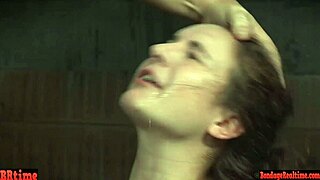 submissive beauty hints at intense domination with sloppy interracial throatfucking and bondage